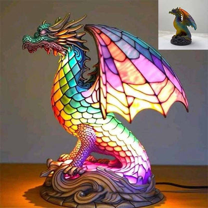 3D Resin Animal Night Light, Bohemian Vintage Dragon, Owl & Sea Turtle Stained Desk Lamp for Bedroom