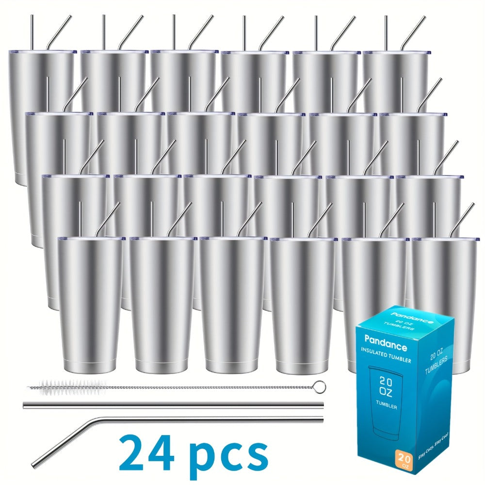 Stainless Steel Insulated Tumblers with Lid and Straw Bulk 20oz 304 Double Wall Vacuum Travel Mug for Hot Iced Coffee Drinks Water Cup Set