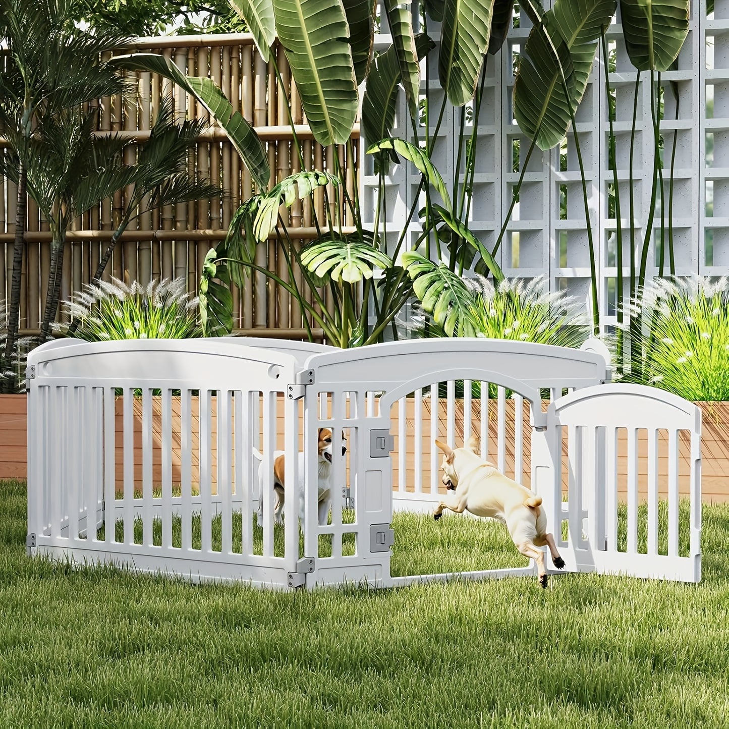 Dog Pen 4 Panel with Non-Slip Bottom & Safety Locking Door – Portable Expandable Indoor Outdoor Pet Pen for Medium Dogs & Puppies