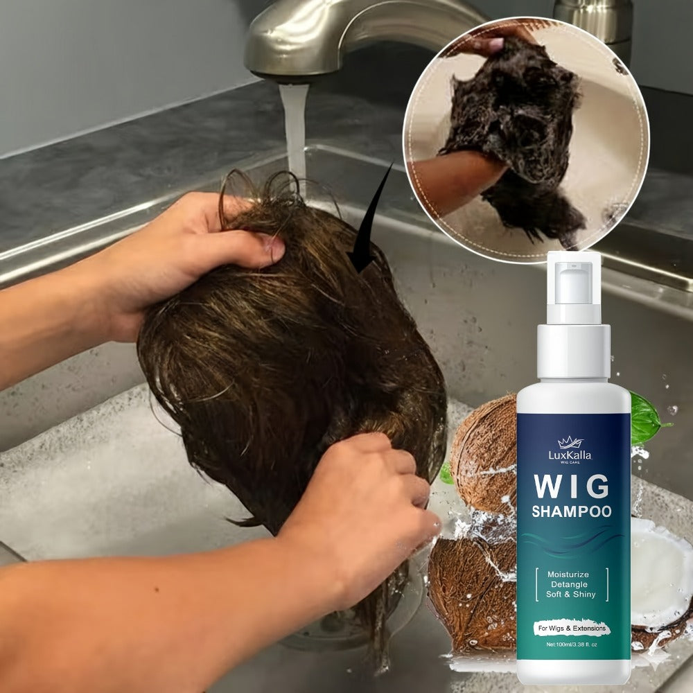 Synthetic Hair Shampoo 2-in-1 Deep Cleansing Revitalizing Detangling, Soak & Rinse Formula for Wigs Hair Extensions Braids