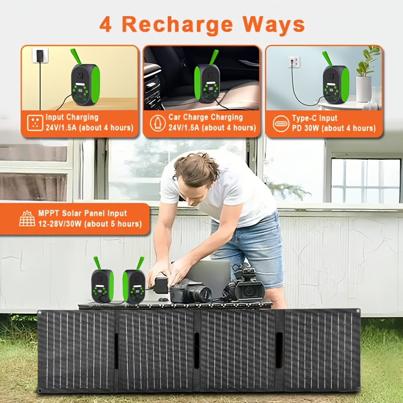 Power Station with Solar Panel, 99.84Wh 120W LiFePO4 Unit with 30W Foldable Solar Panel and Five Outputs