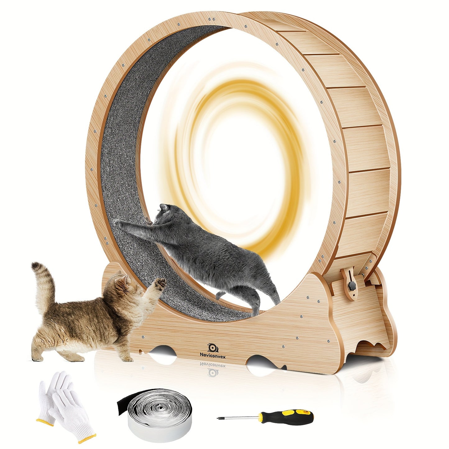 Cat Exercise Wheel 45-Inch XL Silent Running Wheel – Large Wooden Indoor Cat Treadmill with Carpeted Runway for Active Cats