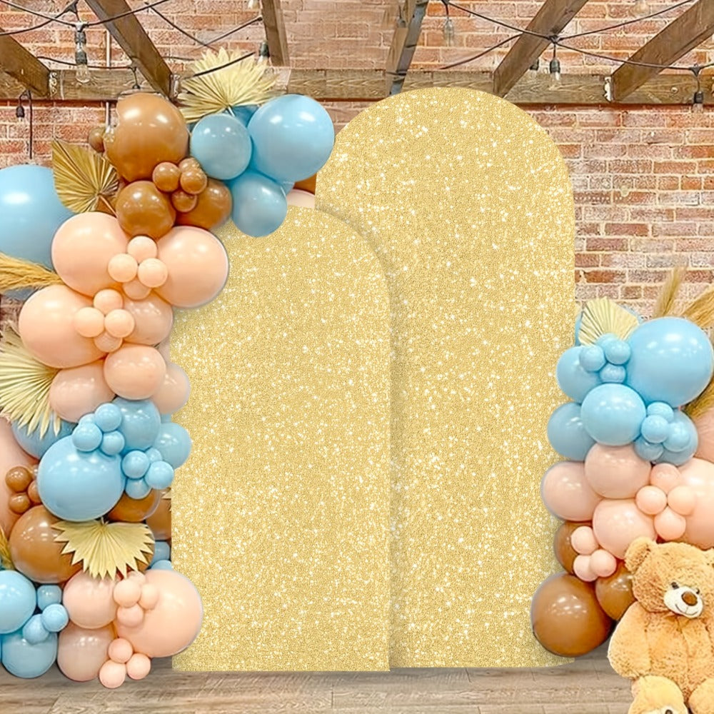 Glitter Sequin Arch Cover 2 Set 6Ft & 7.2Ft Metallic Spandex Payette Panel Wedding Arch Backdrop Cover for Wedding Ceremony, Birthday Party