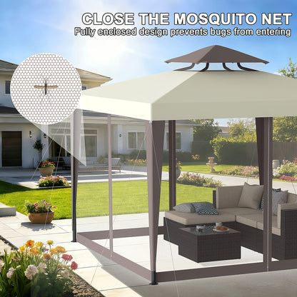 Gazebo with Mosquito Netting Steel Frame, Backyard Garden BBQ Party for Grilling, Camping and Outdoor Meals