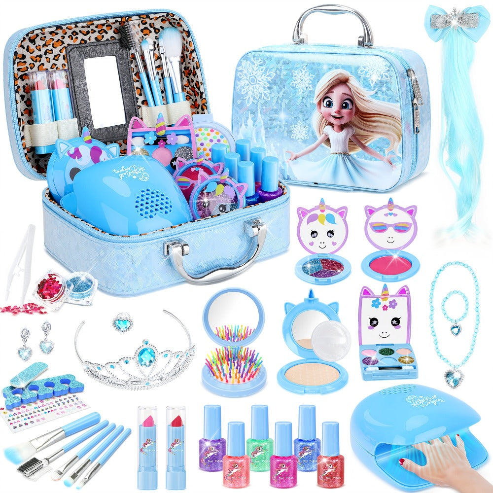 Kids Makeup Set for Girls, 2-in-1 Princess Makeup & Nail Art Kit, Pretend Play Cosmetics with Nail Polish
