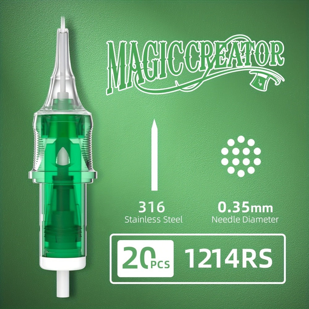 Tattoo Cartridge Needles with MAGICCREATOR Label, 20-Piece Box with 25 RL RS CM M1 Options
