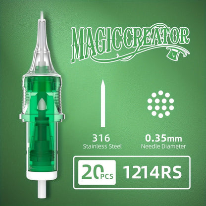 Tattoo Cartridge Needles with MAGICCREATOR Label, 20-Piece Box with 25 RL RS CM M1 Options