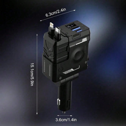 120W Fast Car Charger 4-in-1 with Retractable PD 3.0 Type-C Cable & Multi-Port USB Adapter