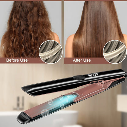 Ceramic Ionic Flat Iron Hair Straightener & Curler 2-in-1 Plasma Anti-Static 260°C 500°F LCD, for Home, Travel and Salon Hair Styling