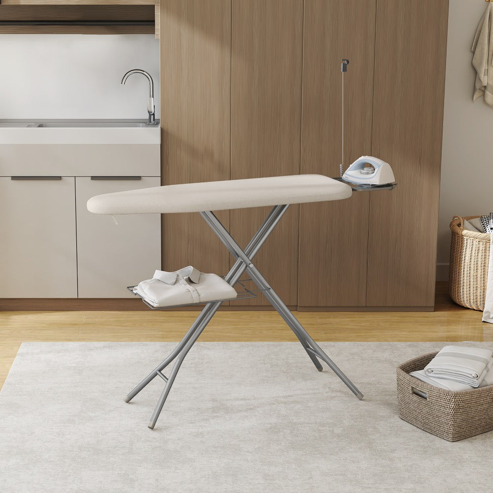 Ironing Board Full Size Foldable Height Adjustable with Clothes Rack Cord Holder 4-Layer Pad Heavy Duty Steel Legs for Laundry Room Living