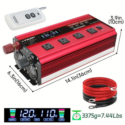 Multi-Format Car Power Inverter with 200W, 1000W or 3000W Labels in Red and Black Options for Vehicles