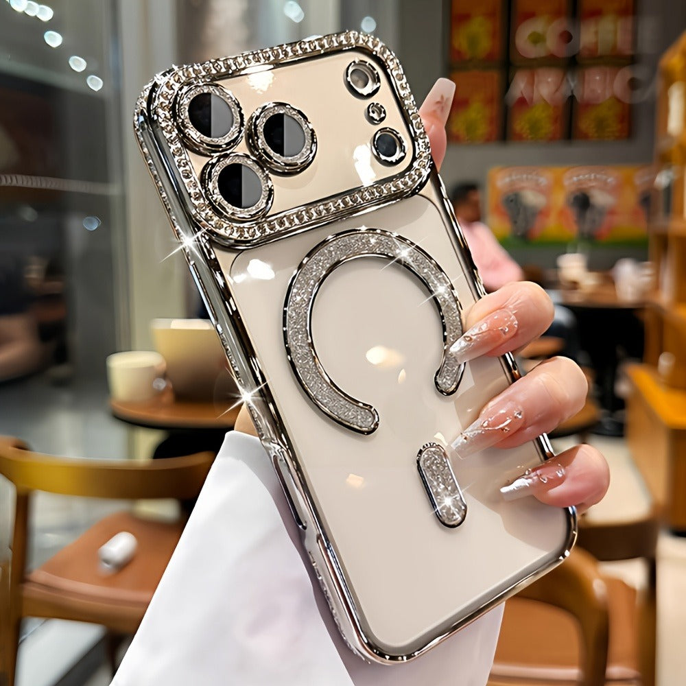 Phone Case Rhinestone Side Cover for iPhone 16e in Silver, Gold, Bright Pink or Orange Color Options