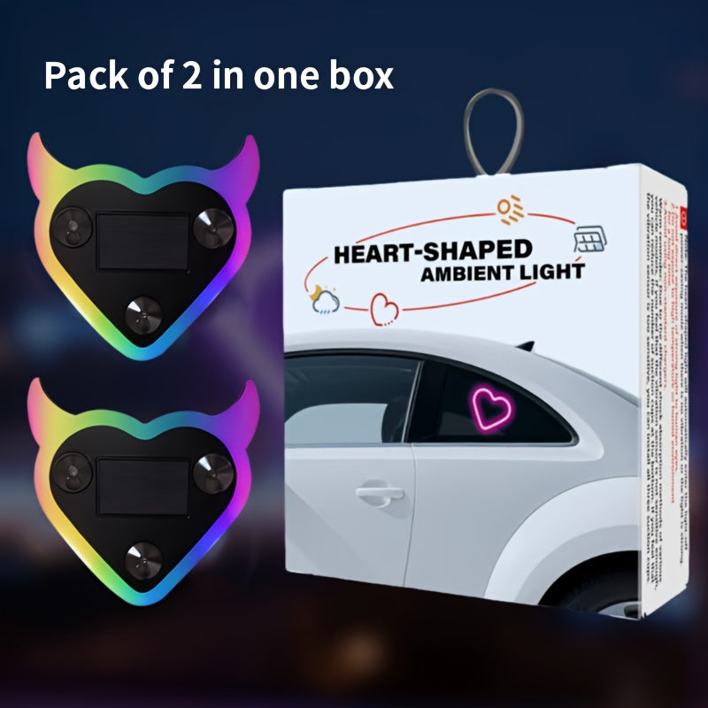 Car Interior Neon Heart Lights Solar USB Rechargeable 5 Lighting Modes Vibration-Sensing Auto On/Off Dashboard Decoration for Cars Trucks