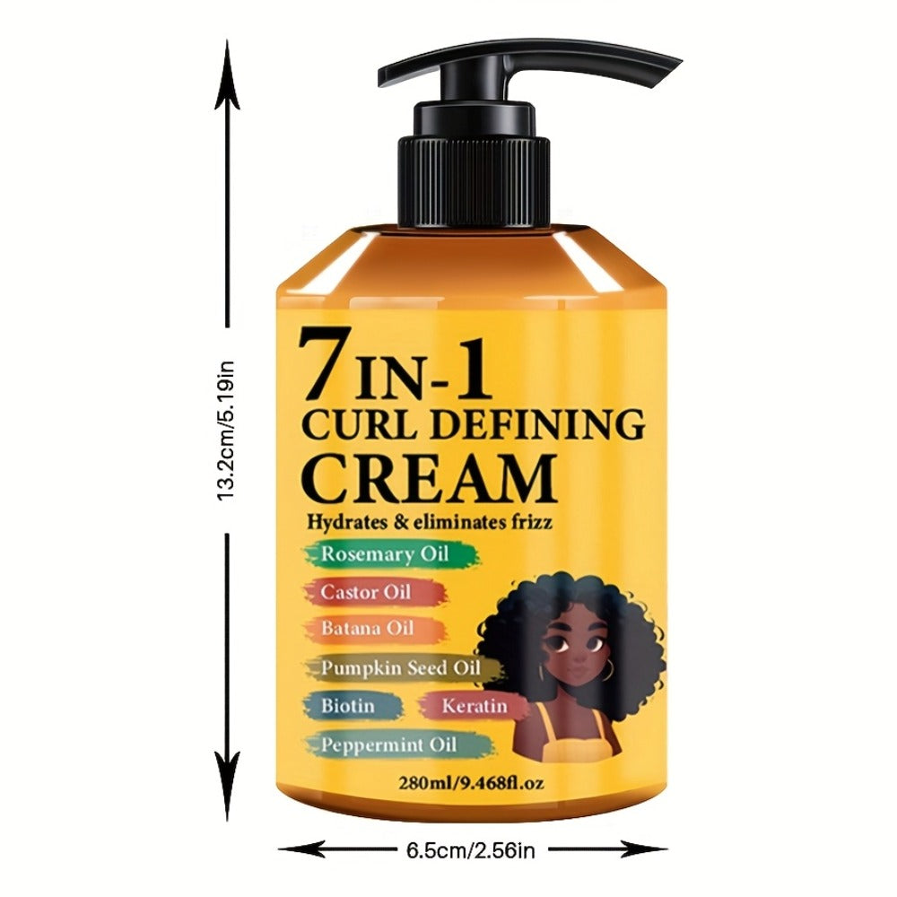 Curl Defining Cream 7-in-1 Frizz Control 2pcs Set 9.468fl oz – Long-Lasting Hold Moisturizing Non-Greasy Hair Styling Cream for Wavy Curly