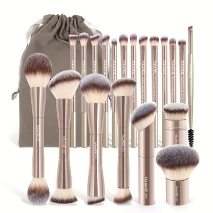 Makeup Brush Set, 20-Piece Aluminum Tube Handle Collection with Face, Eye and Kabuki Brushes plus Storage Bag