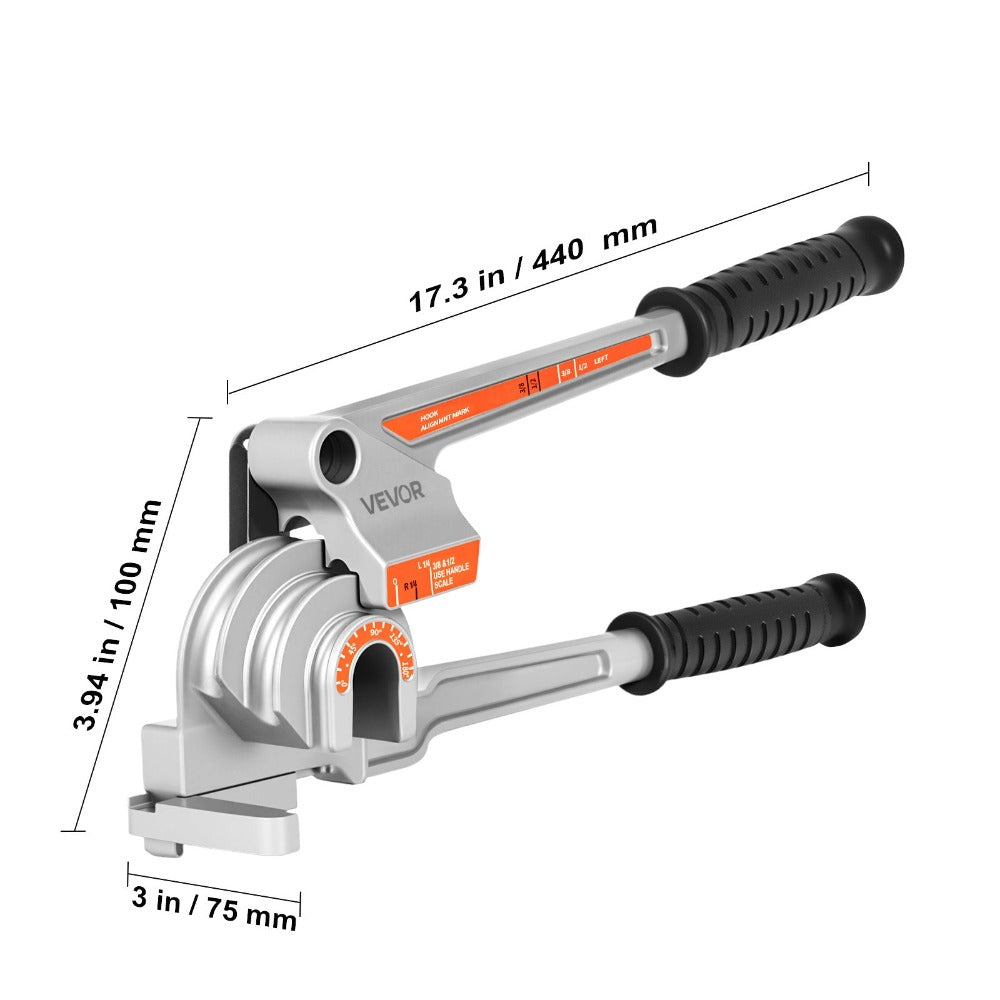 Pipe Tube Bender 3-in-1 Lever Type, Fits 1/4" 3/8" 1/2" O.D. Tubes, 0-180° Bending for Entryways, Bedrooms and Living Spaces