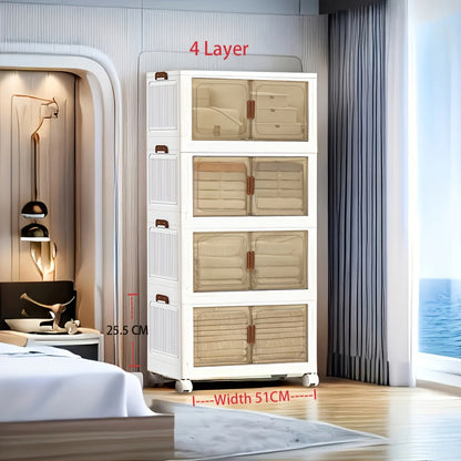 Foldable Storage Cabinet with Door, Multi-Layer Stackable Storage Box for Shoes, Clothes & Books