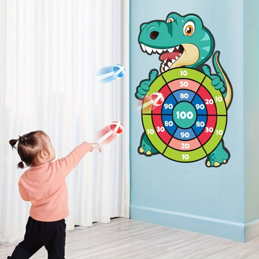 Dinosaur Sticky Target Ball Set with Blue Bow, Multiple Game Modes, Party Favor for Kids, Safe & Durable Fun Toy Gift for Her & Him