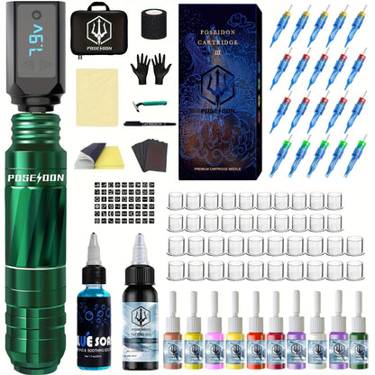 Tattoo Machine Kit LTK06 Wireless Rotary Pen with Carry Bag, 20 Cartridges, 11 Inks, Caps and Practice Supplies