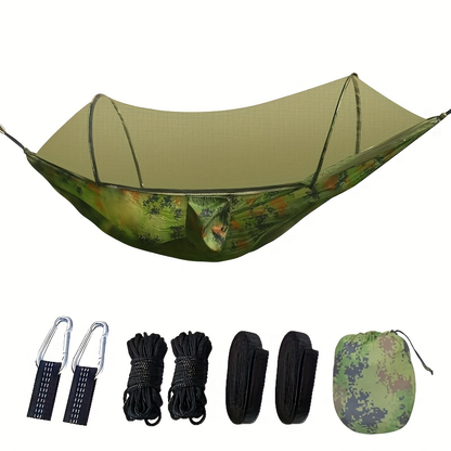 Double Camping Hammock with Zippered Mosquito Net, Sun Shade and Seven Color Checkouts for Outdoor Trips