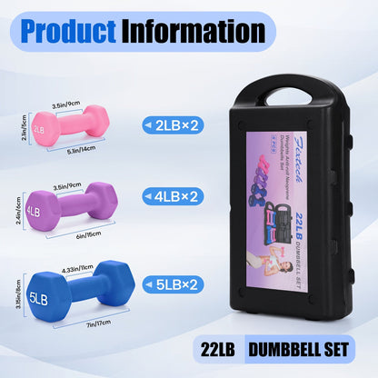 Neoprene Dumbbell Hand Weights Set with Gift Box – Hexagonal Anti-Roll Design, Cast Iron Core, Color Coded Free Weights for Home Gym