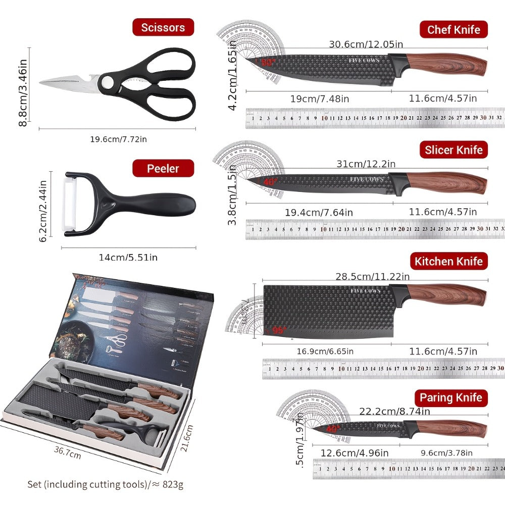 6-Piece Kitchen Knife Set, Chef's Knife, Slicing Knife, Scraper & Scissors, High Carbon Stainless Steel