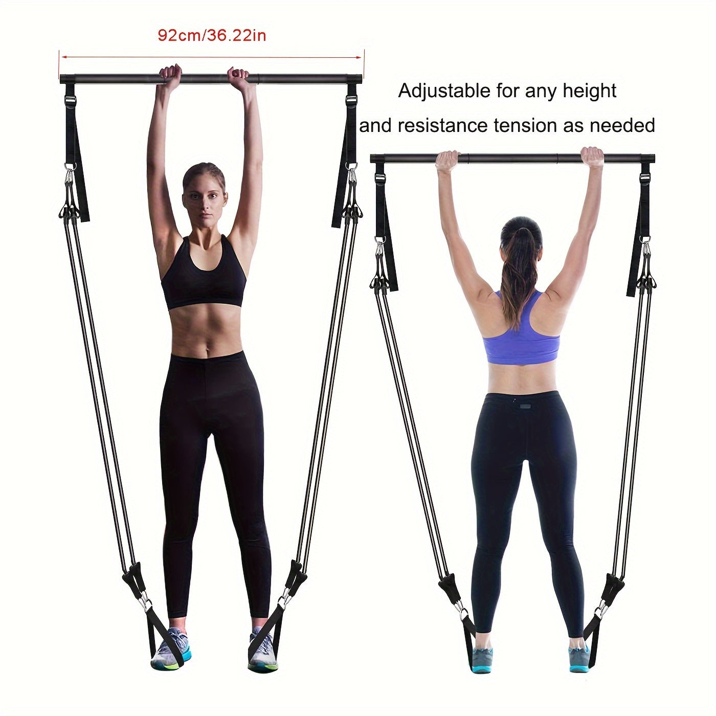 3-Section Pilates Bar Kit – 4 TPE Resistance Bands (40-50 lbs), 2 Ankle Straps & Storage Bag for Legs, Hips