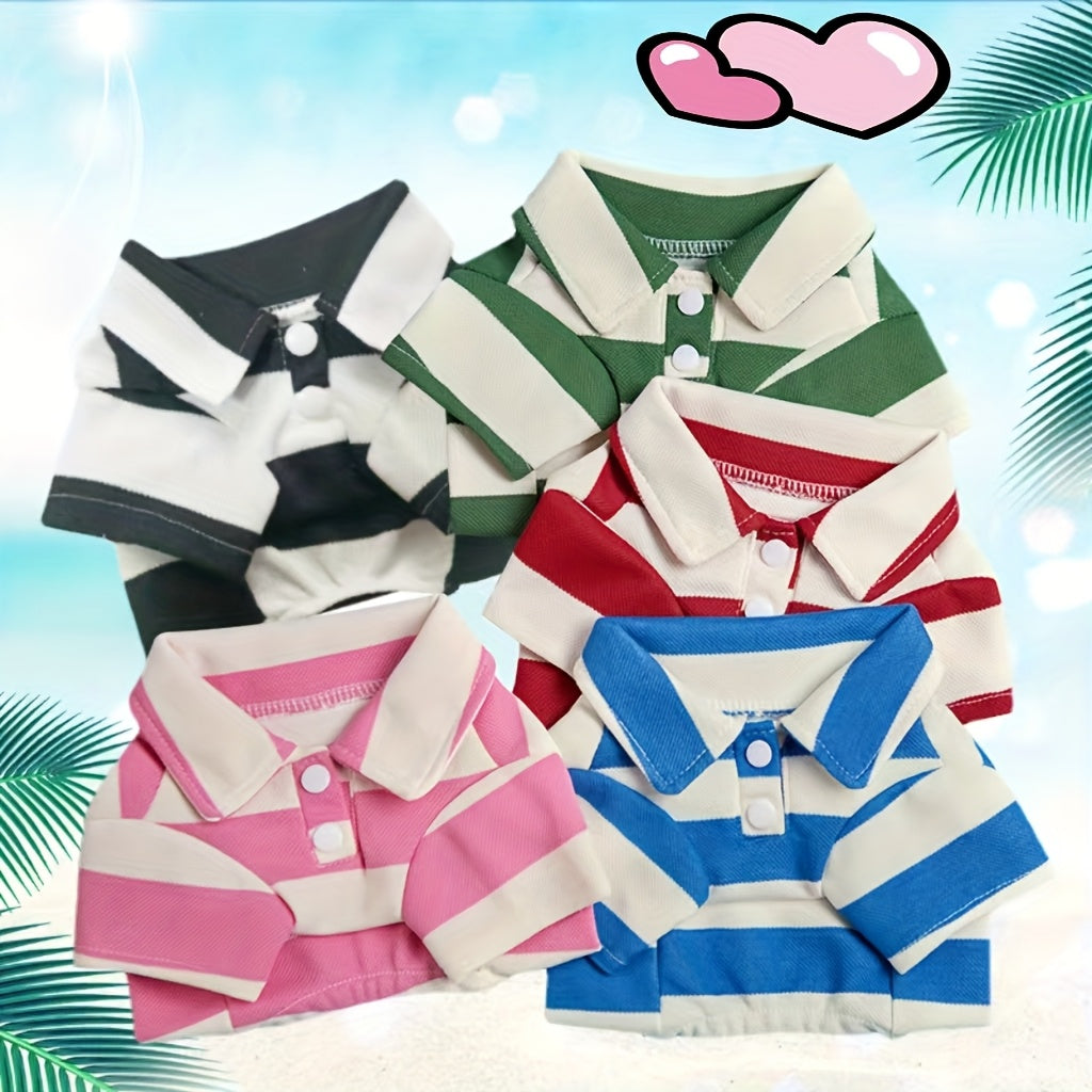 Five-Pack Striped Polo-Style Dog Shirts in Assorted Colors with Seven Size Choices from XS Through 4XL