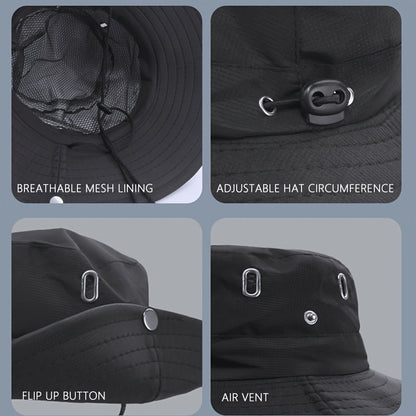 Wide Brim Sun Hat with Face Mask 2-Set UV Protection Foldable Fishing Hat, Breathable Drawstring Outdoor Cap for Beach, Fishing