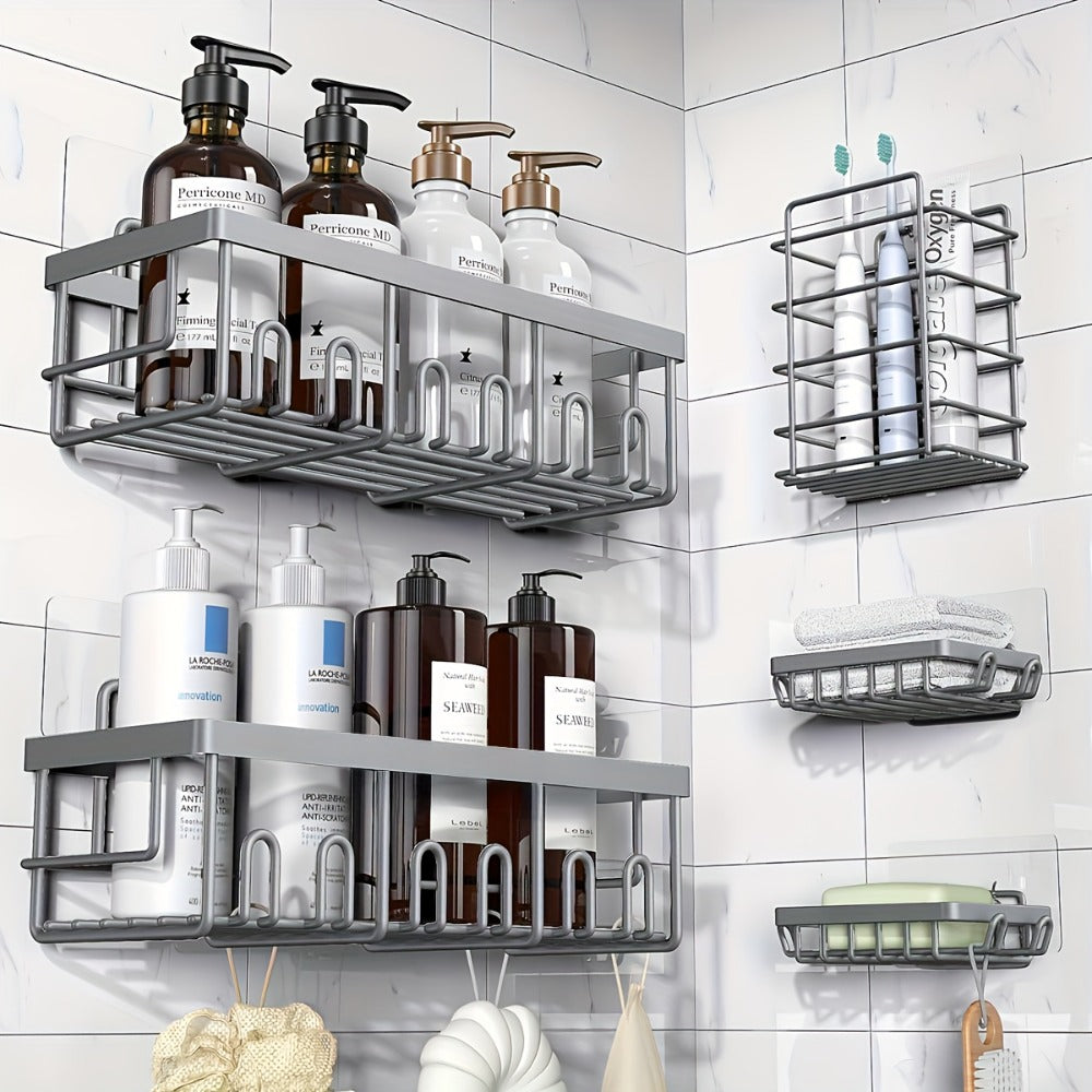 Shower Caddy Organizer 5 Pack Adhesive Rustproof Stainless Steel Shower Shelves with Soap Holder No Drilling Bathroom Storage Rack
