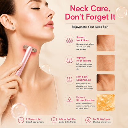 Pink Rechargeable Facial Massage Wand with Red LED Bar, Textured Grip and Charging Base for Face and Neck Use