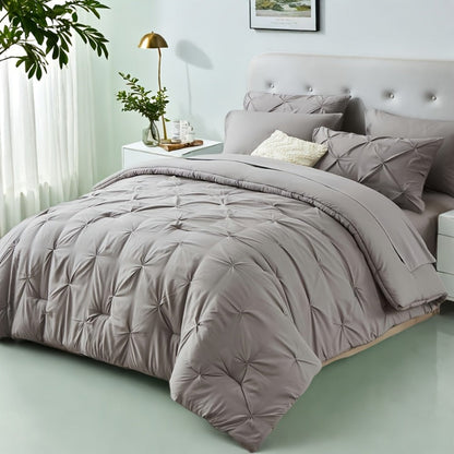 Comforter Set Luxurious Pleated 5/7pcs Bed in a Bag, Plush Fiber Fill, Year-Round Warmth - Quilted Comforter