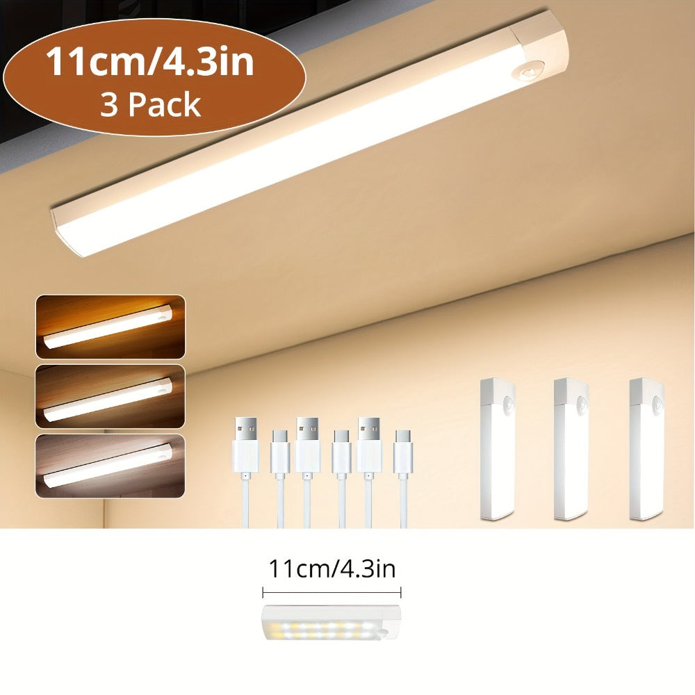Motion Sensor Cabinet Light 3-Pack, 3-Color Temperature Dimmable Under Counter Closet Light