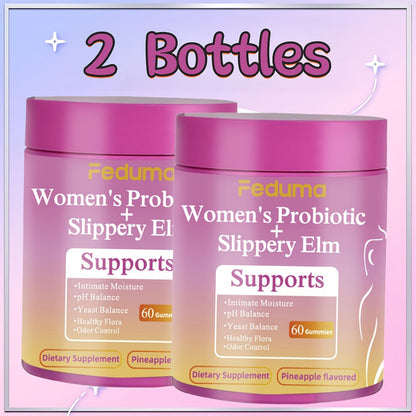 Women's Probiotic Gummies with Slippery Elm for Intimate Moisture Odor Control Healthy Flora