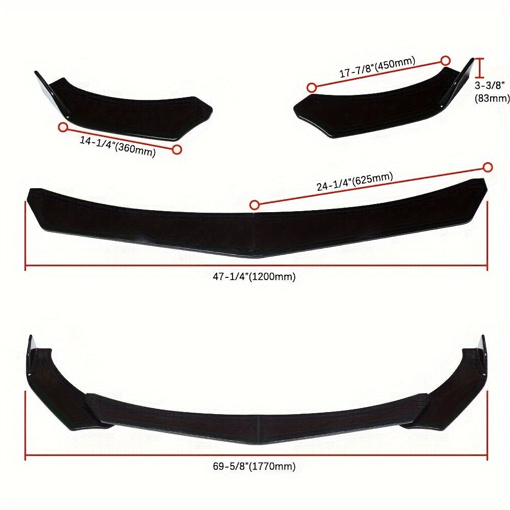 Front Bumper Lip Splitter Spoiler Kit with Strut Rods – Fits Ford Mustang 2000-2021, Dodge Challenger SRT Hellcat