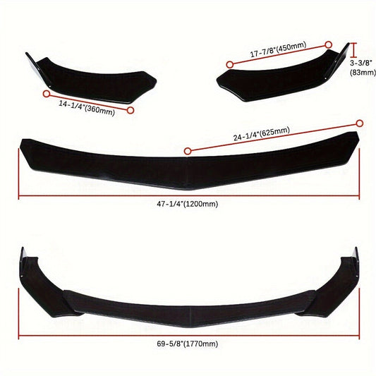 Front Bumper Lip Splitter Spoiler Kit with Strut Rods – Fits Ford Mustang 2000-2021, Dodge Challenger SRT Hellcat