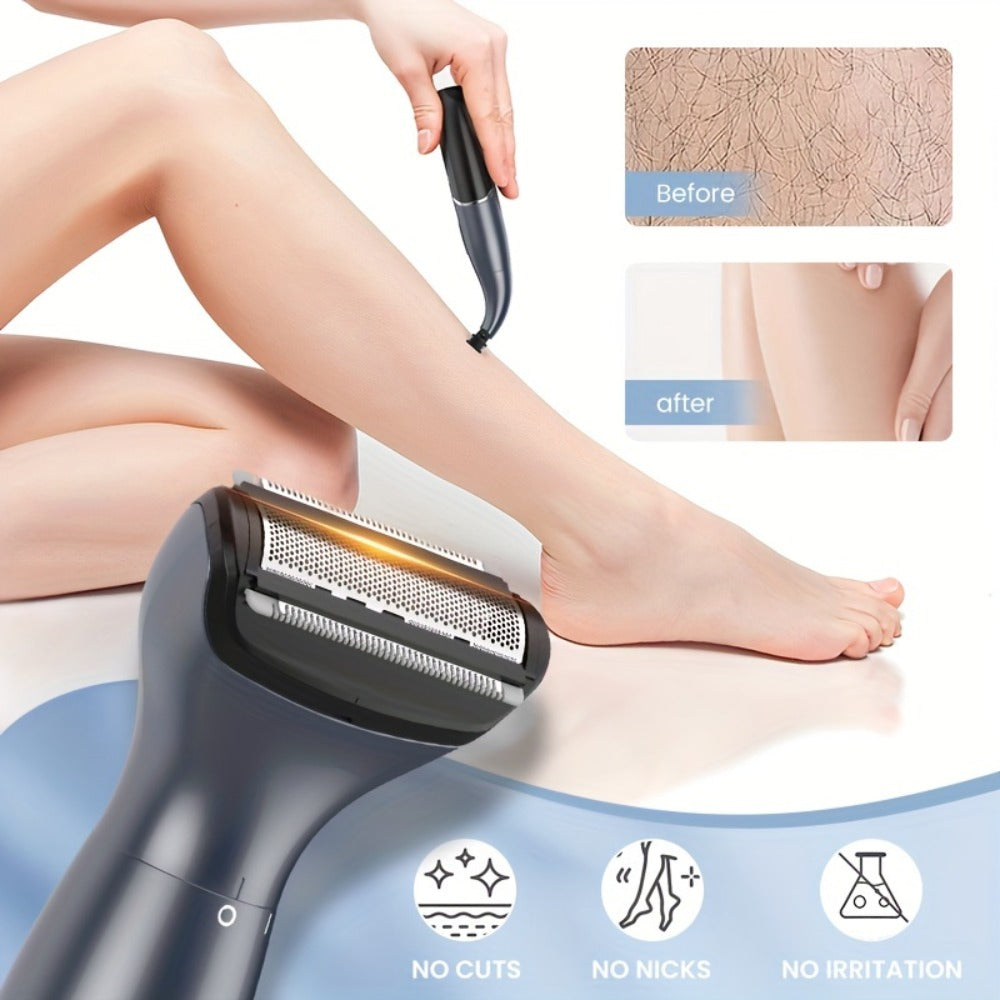 Six in One Bikini Trimmer and Electric Razor for Women and Men, Wet Dry Grooming Set in Purple