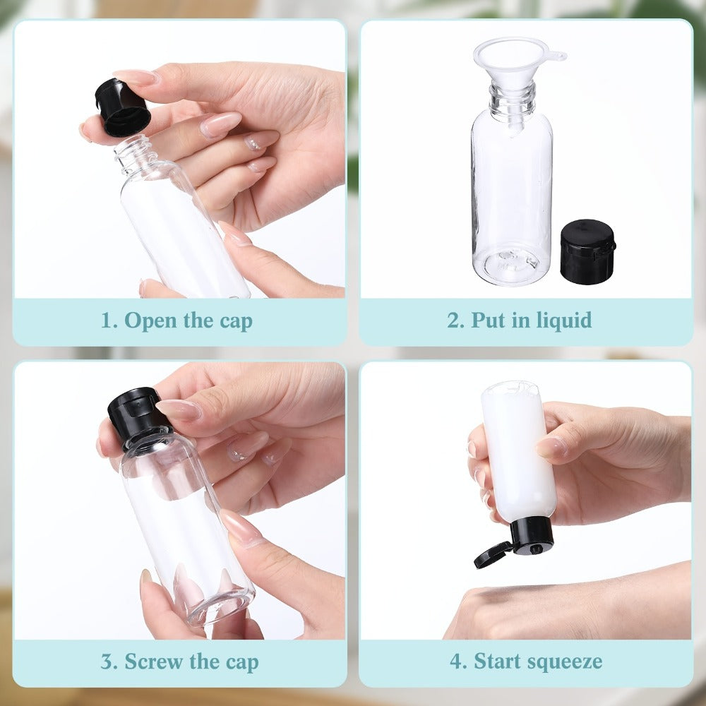 Squeeze Bottles 2oz Flip Cap 100 Pack Clear Plastic Refillable Travel Dispenser Containers BPA Free for Shampoo Lotion Conditioner Liquid