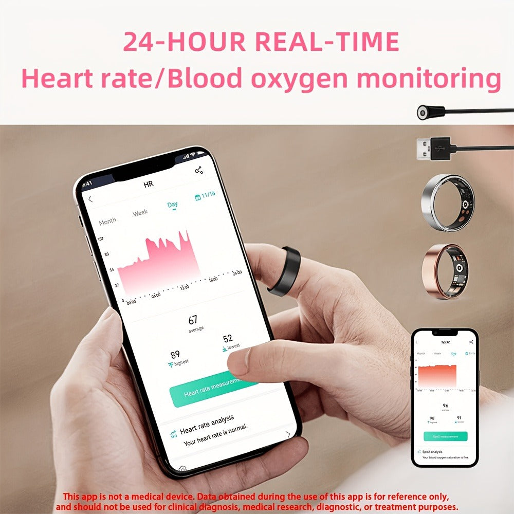 Health Monitoring Smart Ring with Heart Rate HRV Sleep Tracking, Steps Calories Body Temp & Menstrual Cycle – Bluetooth 5.3, iOS & Android