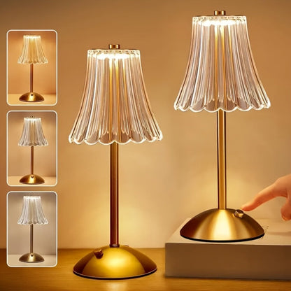 Crystal LED Table Lamp Vintage USB Rechargeable 3 Color Dimmable Touch Control Bedside Night Light for Bedroom Living Room Office Reading