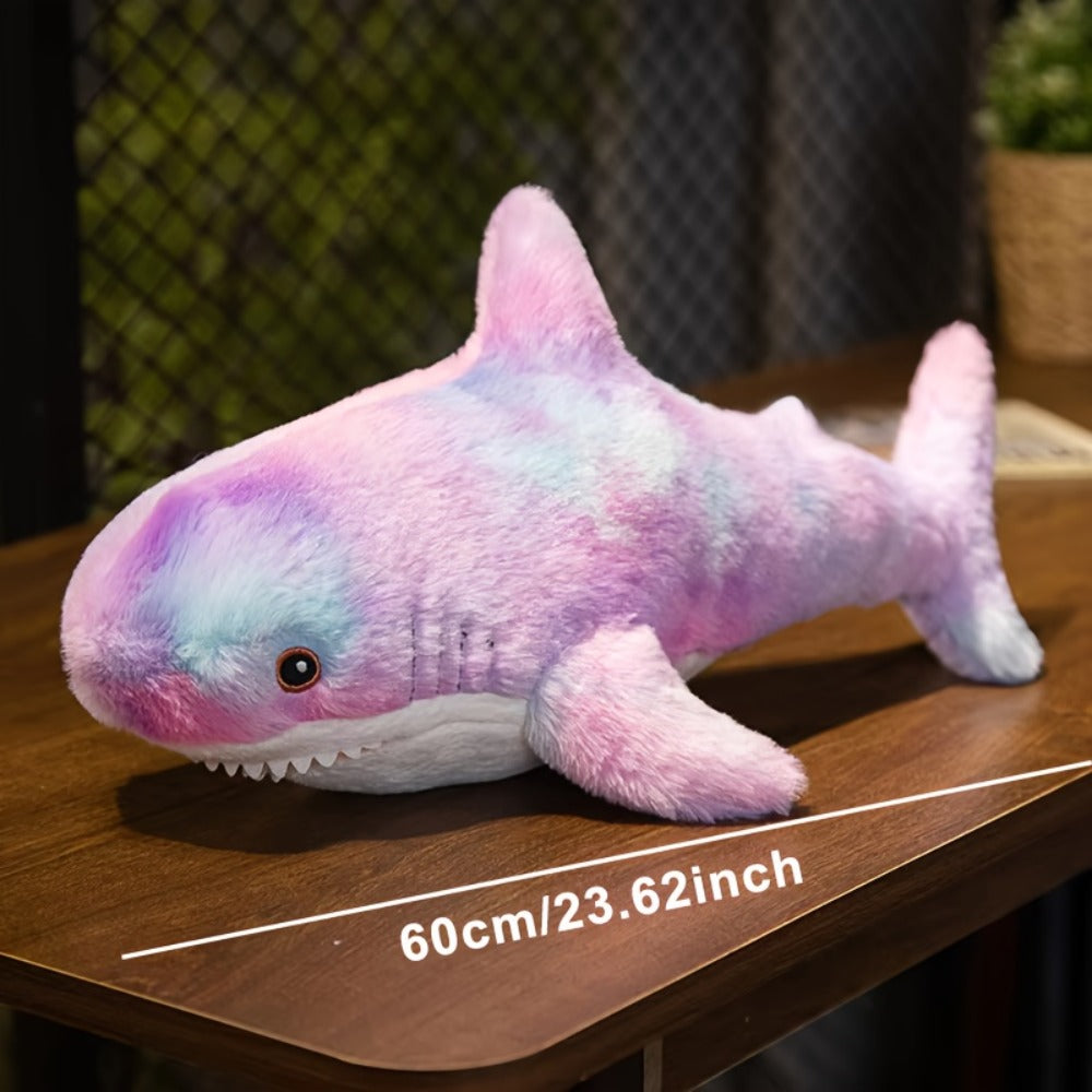 Plush Toy Jumbo Shark Pillow 24-Inch in Blue, Grey, Blue-Pink or Rainbow Colorways and Ocean Decor
