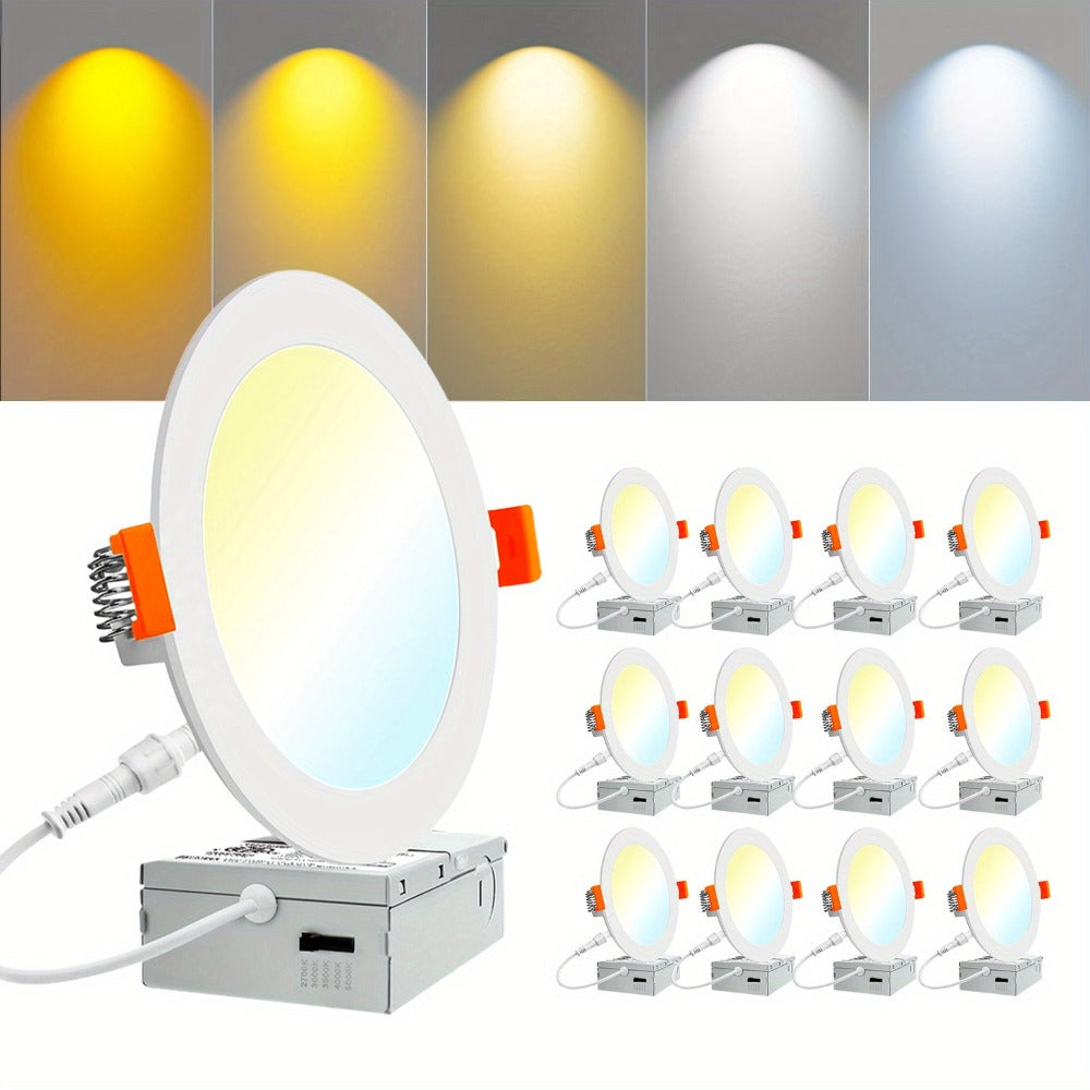 6 Inch LED Recessed Light 5CCT Selectable Dimmable – 12W 1050LM, 2700K-5000K, ETL Listed Slim Canless Downlight for Kitchen