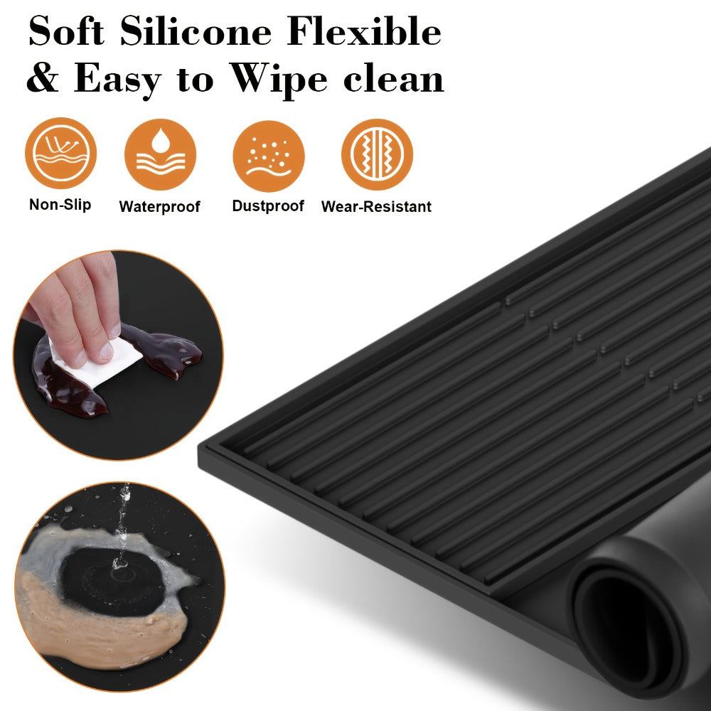 Coffee Bar Mat Silicone with Raised Edges 2-in-1 - Dish Drying Mat for Countertop, Coffee Maker Espresso Machine Mat