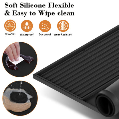 Coffee Bar Mat Silicone with Raised Edges 2-in-1 - Dish Drying Mat for Countertop, Coffee Maker Espresso Machine Mat