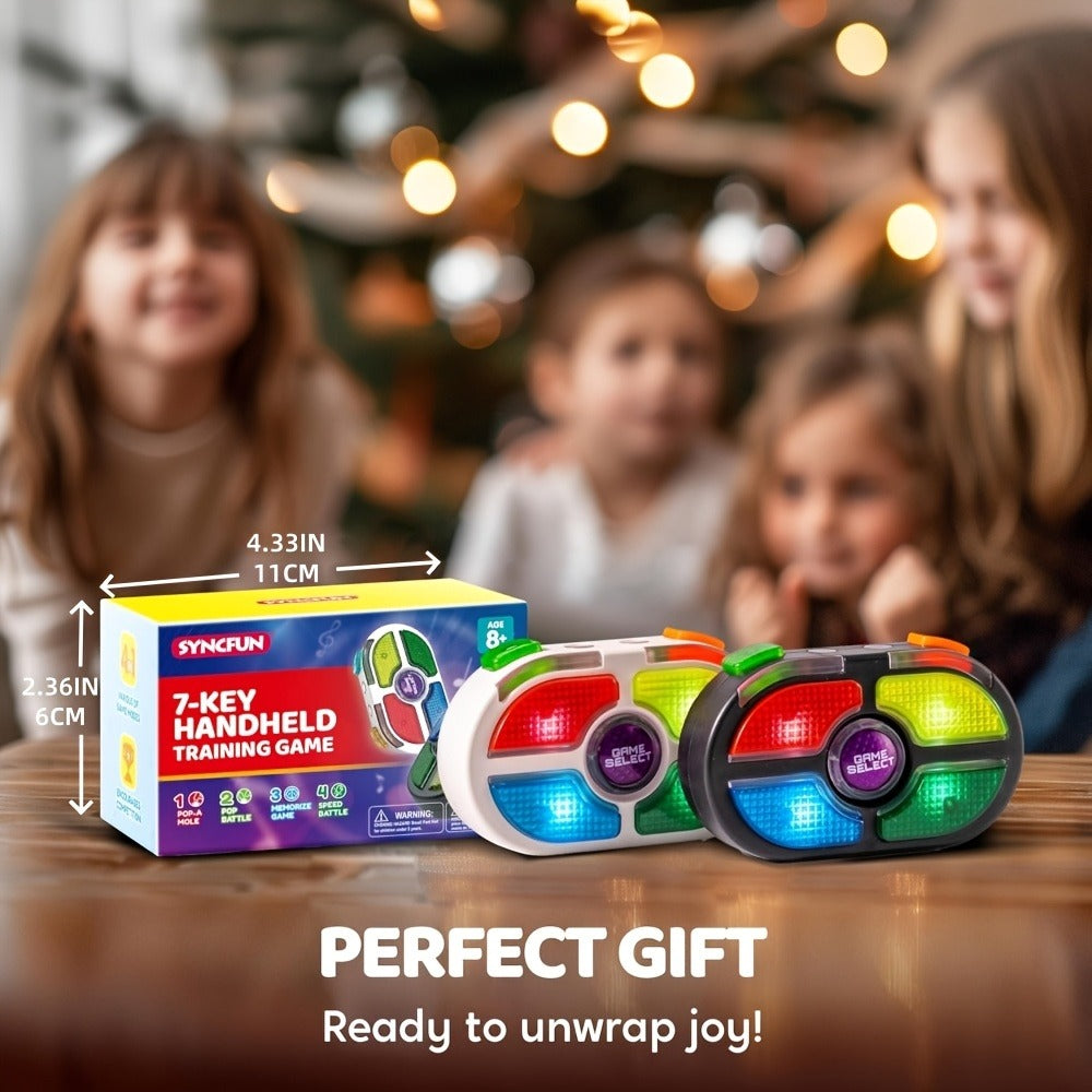 Portable Handheld Gaming Device 2-Pack, 7-Button Electronic Game with 4 Modes, Light & Sound, Memory & Speed Battle for Kids Ages 8+