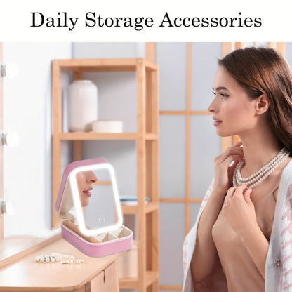 Lighted Makeup Mirror with Travel Case Cosmetic Organizer 3-Color LED Light 1200mAh, for Makeup, Travel and Everyday Vanity Use