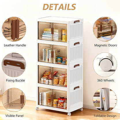 Storage Cabinet Collapsible Modular Locker with Magnetic Doors, Wheels and One to Five Layers