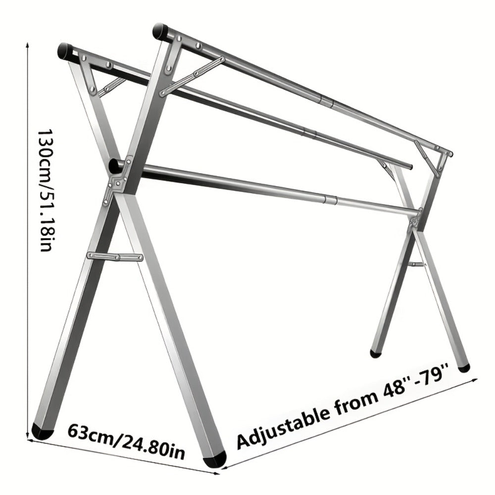 Foldable Clothes Drying Rack 3-Bar, Stainless Steel Collapsible Laundry Rack, Retractable 63" or 79" for Indoor & Outdoor Use
