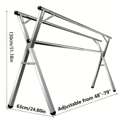 Foldable Clothes Drying Rack 3-Bar, Stainless Steel Collapsible Laundry Rack, Retractable 63" or 79" for Indoor & Outdoor Use