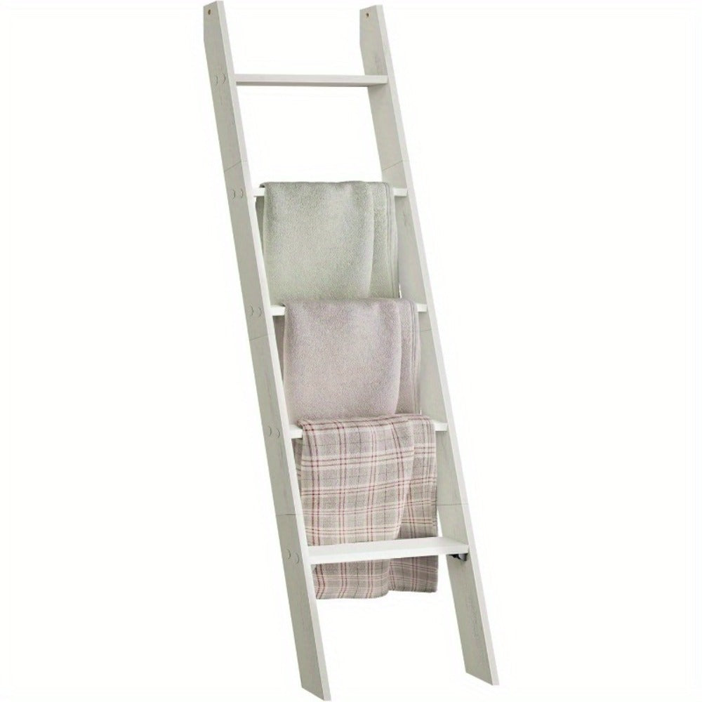Blanket Ladder Shelf 5-Tier Freestanding Wood Ladder Rack for Blankets Towels Books Decor for Laundry Rooms, Closets and Home Organization